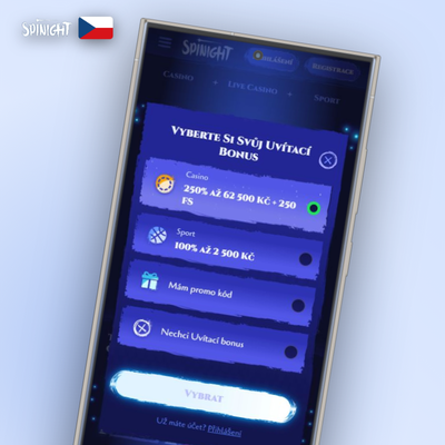Způsob registrace e-mailem v Spinight Casino s ikonou obálky a tlačítkem registrovat